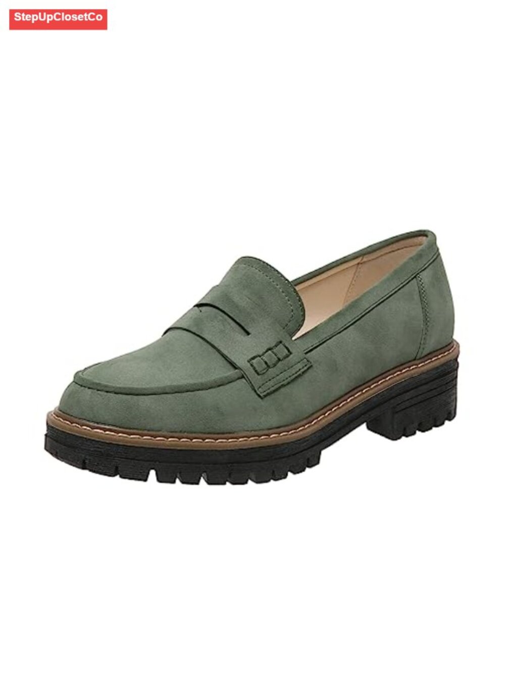 Suede Chunky Penny Loafers Platform Lug Sole Slip On Dress Shoes for Women
